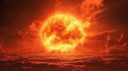 A dramatic close-up of a fiery red sunset. 