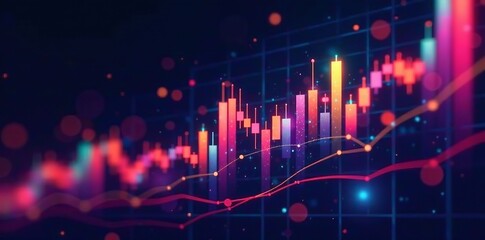 Vibrant stock market graph with colorful bubbles and bars, investment, data, stock