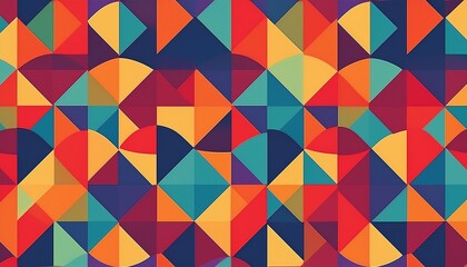 Colorful geometric triangles: orange, green, blue shades. Abstract, modern design.
