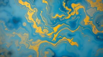Mesmerizing Abstract Flow: Vivid Blue and Luxurious Gold Swirls Merge in a Stunning Fluid Art Composition, Creating a Hypnotic Fusion of Texture, Depth, and Elegance with Intricate Metallic Accents