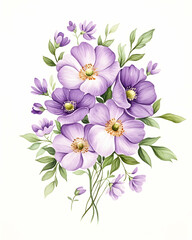 Fototapeta premium Watercolor illustration of a bouquet of purple flowers