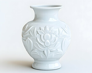 White porcelain vase with embossed floral design