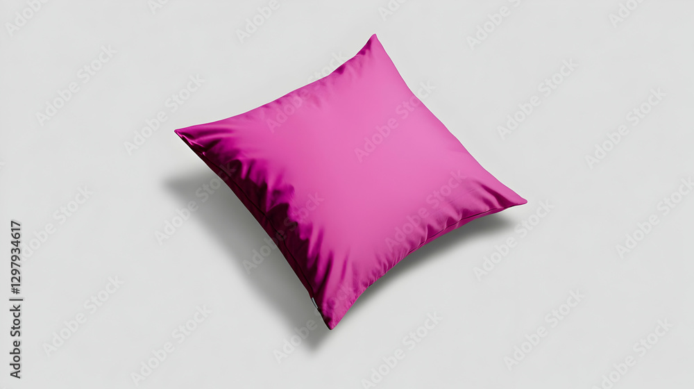 Poster isolated pink square pillow with soft texture on white background with shadow effect