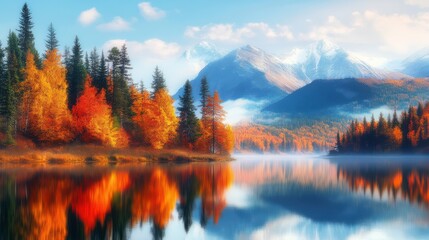 Fototapeta premium Serene Landscape in Different Seasons with Calm Waters