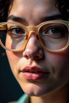 Close-up of bespectacled face without reflection, reflectionless, simple, clean