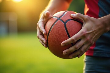 Close-up of hands touching the ball while jumping high , high jump, hand touch, sports