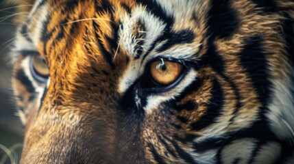 Closeup portrait detailed of tiger head striped with eyes dangerous animal. AI generated image