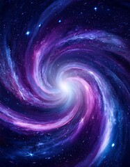 Cosmic galaxy swirl: deep purple & blue, scattered stars.  Abstract space nebula.