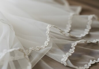 Elegant Wedding Veil Close-up with Delicate Lace Edge Detail