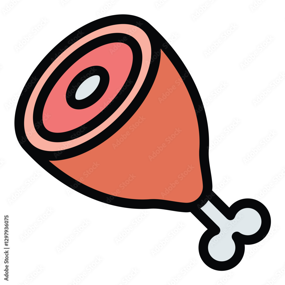 Fototapete ham leg icon simplified ham leg with a bone sticking out, rounded meat section, and subtle shading i
