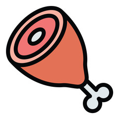 Ham Leg Icon Simplified ham leg with a bone sticking out, rounded meat section, and subtle shading in flat line color style.