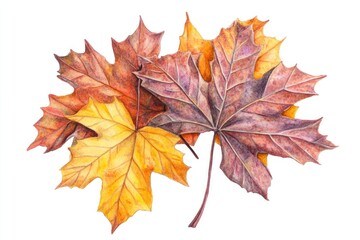 Obraz premium Colorful autumn maple leaves isolated on white.