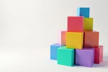 Obraz premium Colorful cube boxes stacked on a white background with empty space , abstract, wallpaper, white