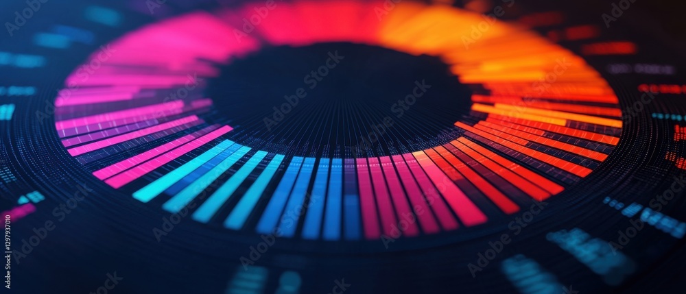 Poster data analysis infographics concept. vibrant circular infographic showcasing data analytics tools and
