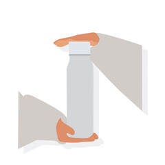 hand holding bottle.Reusable container for liquids. 
