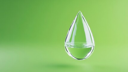Clear Water Droplet Suspended on a Soft Green Background