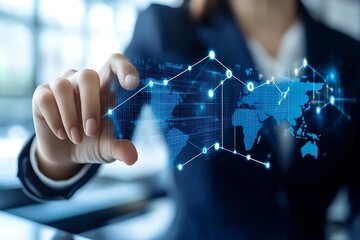 Businesswoman holds a world map display