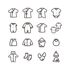 シンプルなベビー服アイコンセット