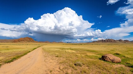 Obraz premium Majestic Landscape with Cloudy Sky Over Open Prairie and Mountains