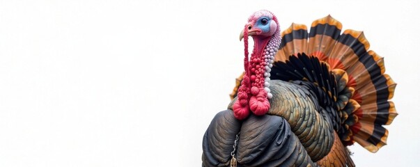 Naklejka premium Cool turkey wearing shades on a white background, funny animal, humorous food, avian accessories