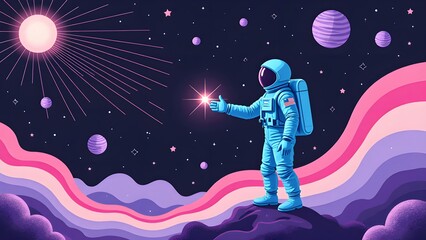 Obraz premium Astronauts walking in the interstellar world