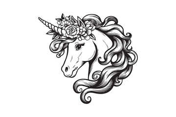 Elegant Floral Unicorn Illustration vector