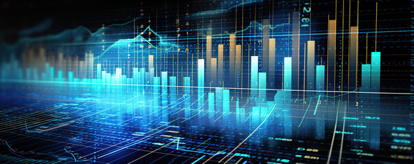 Digital data visualization of financial market trends and stock performance across various sectors