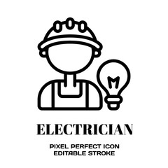 Electrician symbol, featuring an editable stroke outline icon isolated on white background flat vector illustration. Pixel perfect