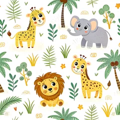 Wall murals Adorable cartoon safari animals seamless pattern design illustration fun lion cute kids baby grey