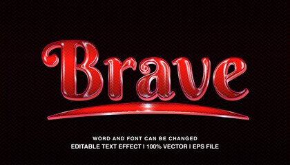 editable text effect brave red glossy