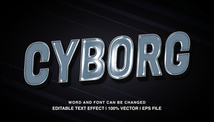 editable text effect cyborg bold silver glossy