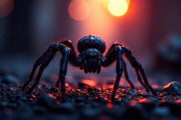 Dark silhouette of a spider against bright background, spider, silhouette, dark