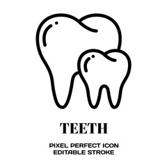 Teeth symbol, featuring an editable stroke outline icon isolated on white background flat vector illustration. Pixel perfect