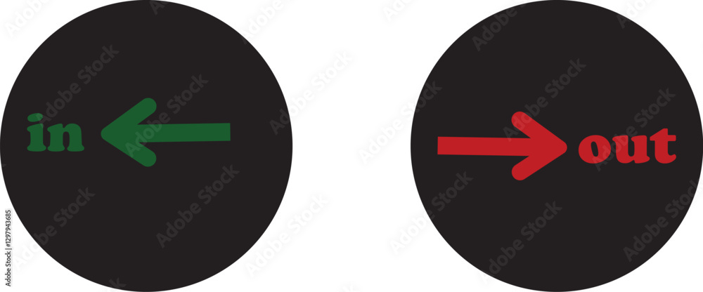 Poster in out arrow icons set. simple arrow big vector collection isolated on transparent background. red o