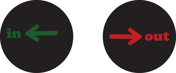 IN OUT arrow icons set. Simple arrow big vector collection isolated on transparent background. Red or green street sign with flat arrow pointing right and left signboard on road for pointing direction