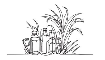 Continuous one single minimal line drawing plant