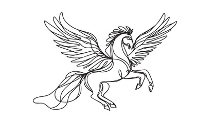 Continuous one single minimal line drawing Unicorn horse
