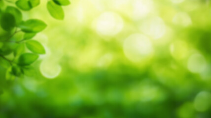 Fototapeta premium Blur natural green leaves bokeh background. Green bokeh on nature abstract blur background. AI Generated Images