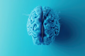 A detailed artistic representation of a human brain in blue