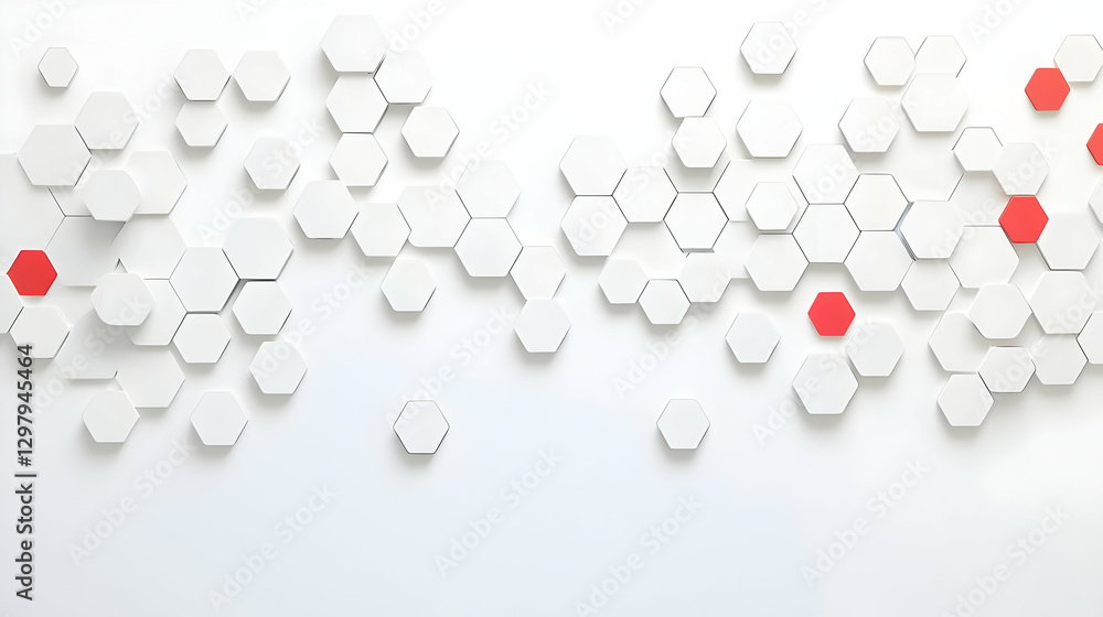 Poster abstract hexagon pattern with white and red shapes against white background
