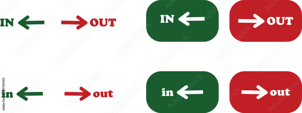 Aufkleber in out arrow icons set. simple arrow big vector collection isolated on transparent background. red o