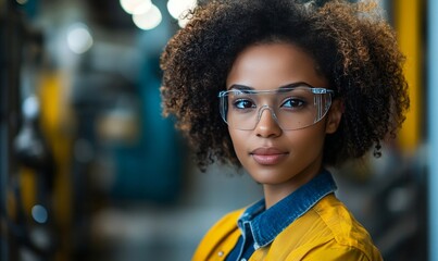 Confident Female Engineer Safety Glasses Industrial Portrait Woman Focus Smart Worker Strong Modern 