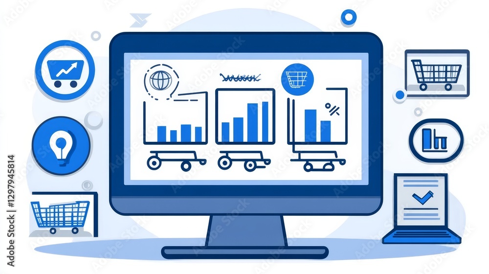 Aufkleber data visualization on screen illustration for business intelligence and analytics for strategic plan