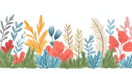 Botanical watercolor border with foliage and meadow plants a vibrant decorative banner for nature inspired design and decorative elements