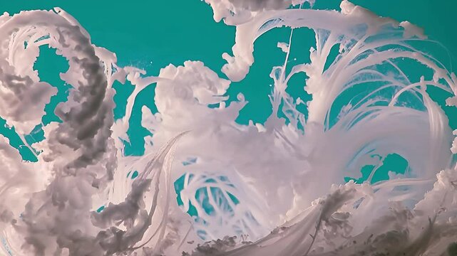 white powder swirling gracefully, creating intricate abstract patterns against a vivid chroma key background
