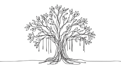 Continuous one single minimal line drawing tree