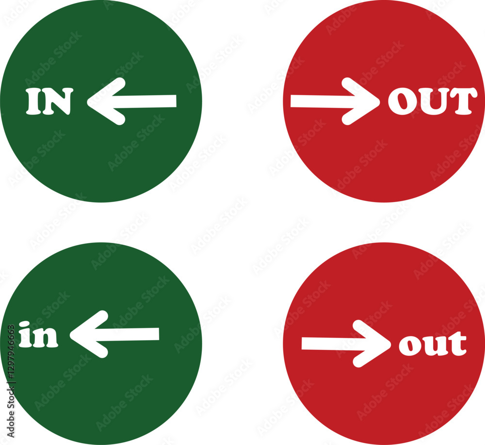 Poster in out arrow icons set. simple arrow big vector collection isolated on transparent background. red o