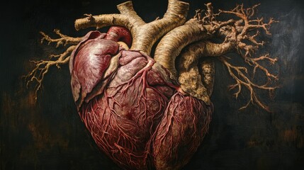 Cross-section of a human heart, showing muscle fibers and blood flow pathways.