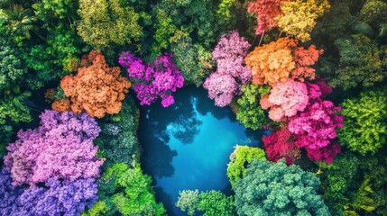 Vibrant Lakes Surrounded by Lush Greenery at Sunset
