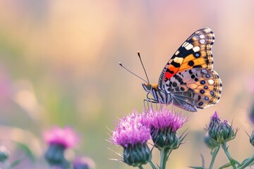 Obraz premium Colorful butterfly on pink flower. (1)